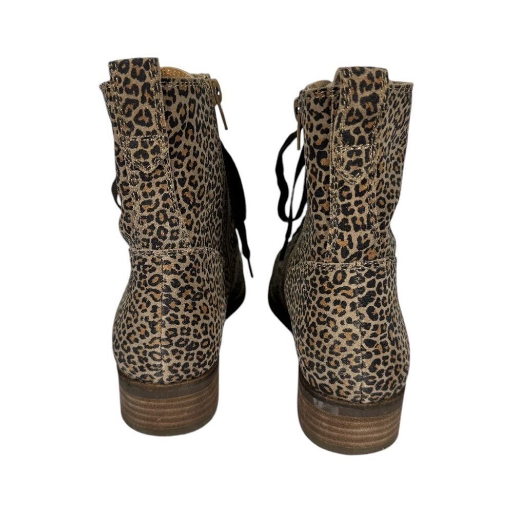 Lucky Brand Leopard Hestawn Lace Up Combat Moto Boots 8 Brown Leather Cheetah - Picture 3 of 8
